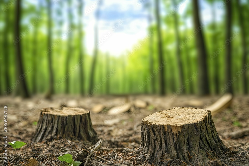 Silent forest with stumps and no wildlife reflects habitat destruction Silent forest with stumps and no wildlife reflects habitat destruction