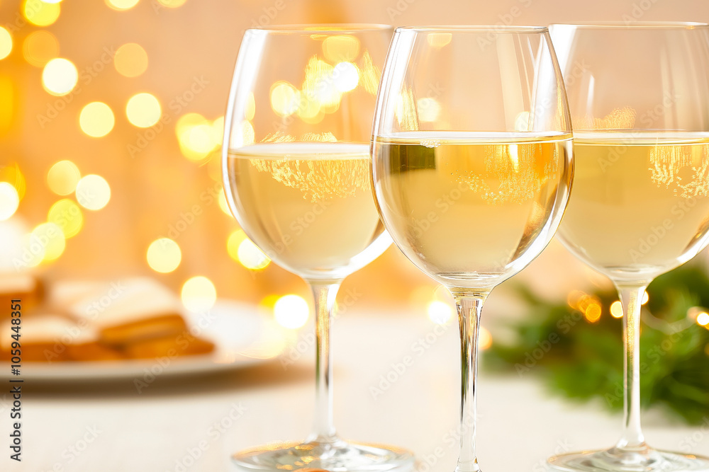glasses of sparkling white wine on golden bokeh background celebrating new year's eve glasses of sparkling white wine on golden bokeh background celebrating new year's eve