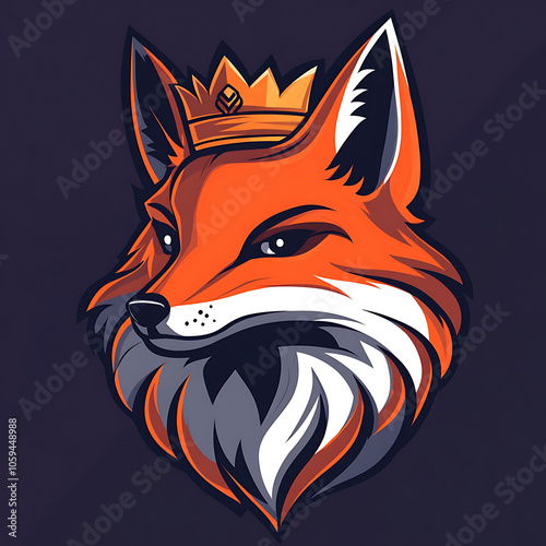 stylized fox logo featuring crown, showcasing vibrant orange and white colors. design emphasizes sharp features and regal appearance, perfect for branding photo