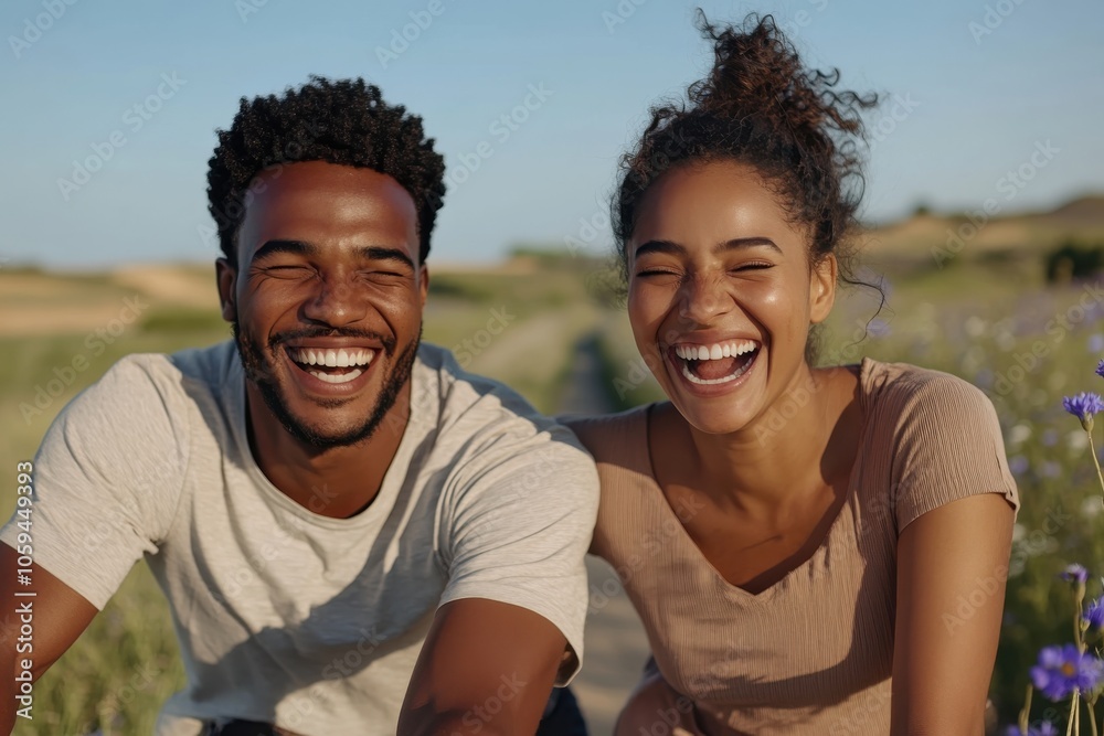 A sunny day envelops a smiling couple cycling through a rural path, reflecting happiness, the invigorating spirit of nature, and the essence of companionship. A sunny day envelops a smiling couple cycling through a rural path, reflecting happiness, the invigorating spirit of nature, and the essence of companionship.