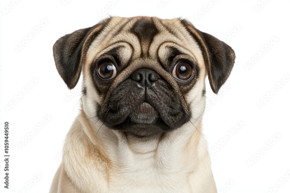 Obraz premium Cute pug dog portrait on a white isolated background.