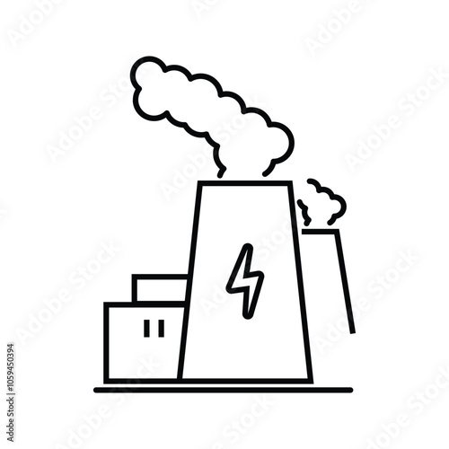 Power Plant Building Icon.  Illustration of a Steam or Geothermal Power Plant. Customizable thin line illustration.  Editable stroke.