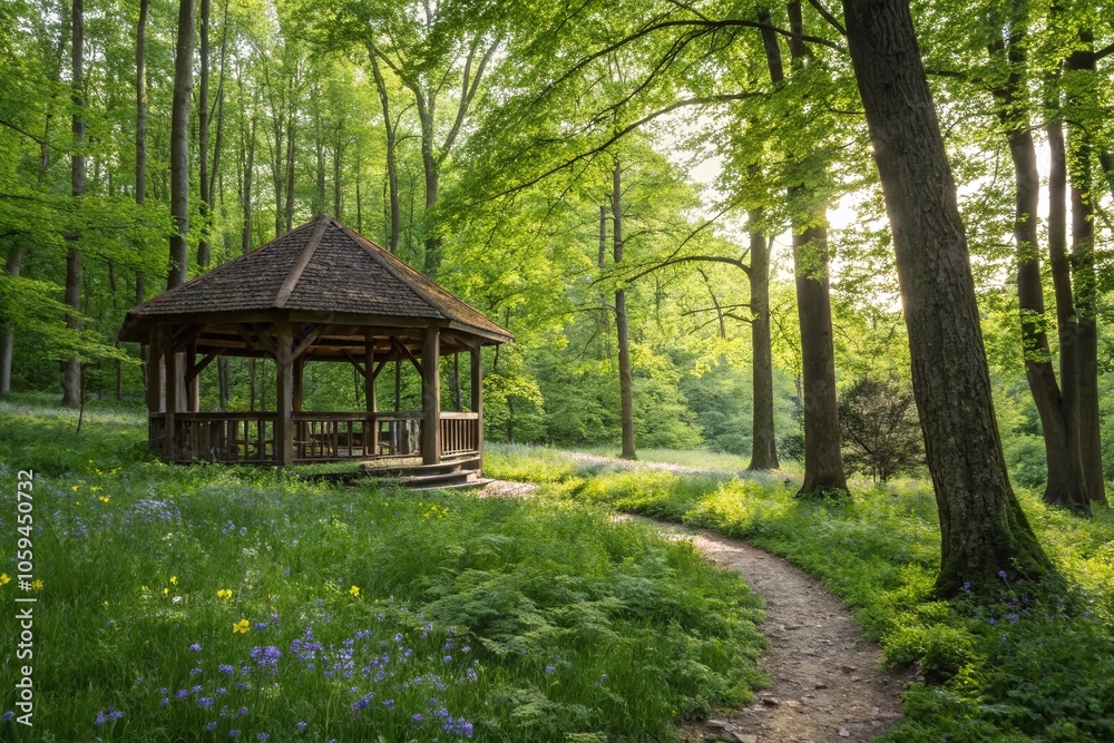 Tranquil Wooden Gazebo Retreat in Lush Forest Setting - Ideal for Relaxation and Nature Escapes Tranquil Wooden Gazebo Retreat in Lush Forest Setting - Ideal for Relaxation and Nature Escapes