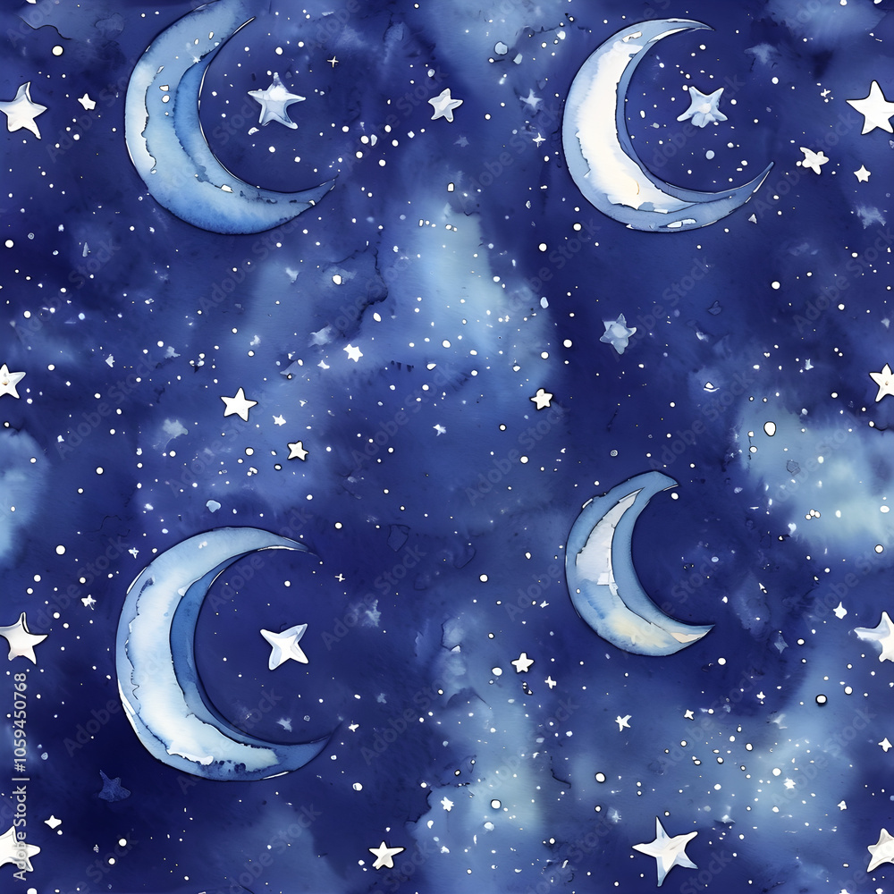 Naklejka premium moon and stars seamless pattern