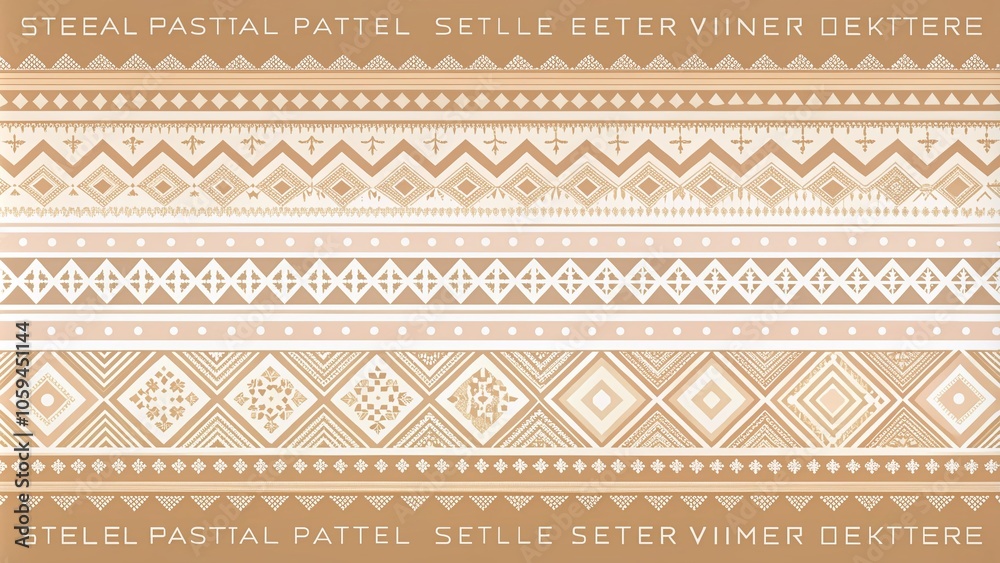 Tribal Abstract Geometric Seamless Border Pattern in Pastel Beige and White for Textiles, Wallpaper, and Winter Prints - Horizontal Lines and Rectangles for Modern Design Tribal Abstract Geometric Seamless Border Pattern in Pastel Beige and White for Textiles, Wallpaper, and Winter Prints - Horizontal Lines and Rectangles for Modern Design