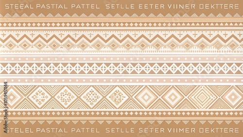 Tribal Abstract Geometric Seamless Border Pattern in Pastel Beige and White for Textiles, Wallpaper, and Winter Prints - Horizontal Lines and Rectangles for Modern Design