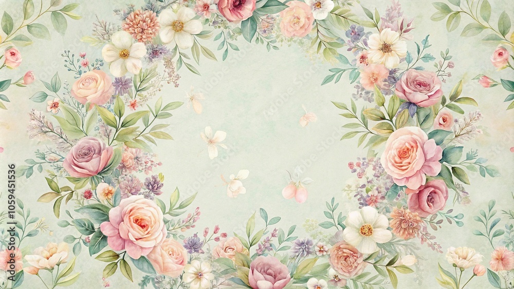 Fototapeta Delicate floral wreath wallpaper with intricate details and soft pastel colors, floral patterns, interior design