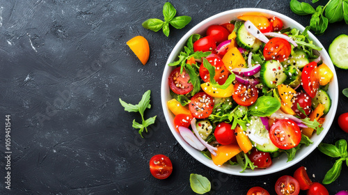 Fresh salad with colorful vegetables and herbs, perfect for healthy meal