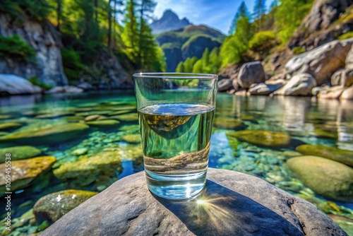 Glass filled with crystal clear water from a mountain spring, glass, water glass