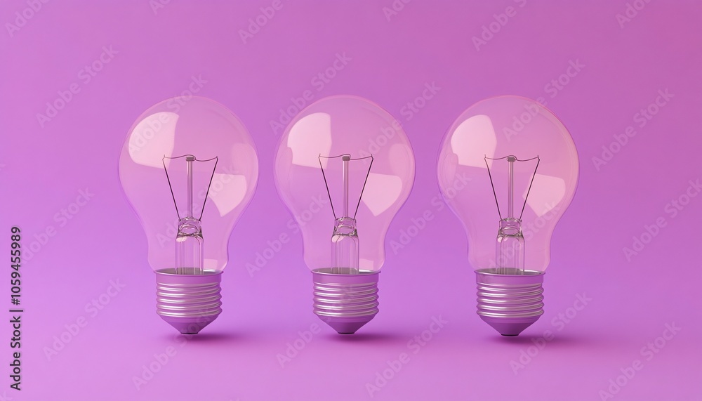 Three glowing light bulbs symbolize innovative ideas and clarity, representing the financial mindset needed for success and enlightenment in one's economic journey against a solid purple backdrop. Three glowing light bulbs symbolize innovative ideas and clarity, representing the financial mindset needed for success and enlightenment in one's economic journey against a solid purple backdrop.