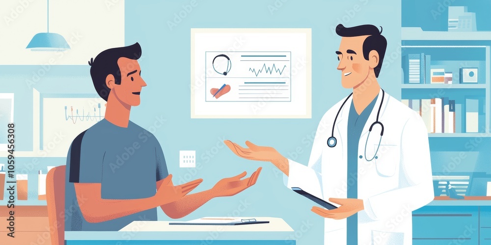 A doctor discussing medical results with a patient symbolizing healthcare trust and patient-doctor relationships in a clinical setting A doctor discussing medical results with a patient symbolizing healthcare trust and patient-doctor relationships in a clinical setting