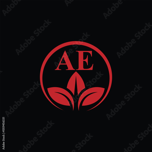 Abstract Care Leaf Circle With Letter AE Logo photo