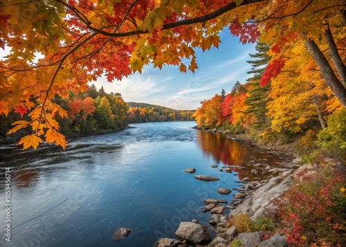 Vibrant Autumn Colors Reflected in Serene River - Long Exposure Photography