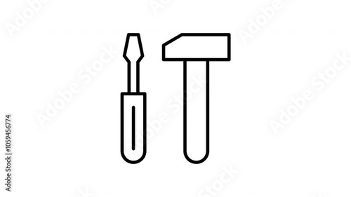 Hammer and screwdriver line icon. Black color line icon animation. 4K video with transparent background