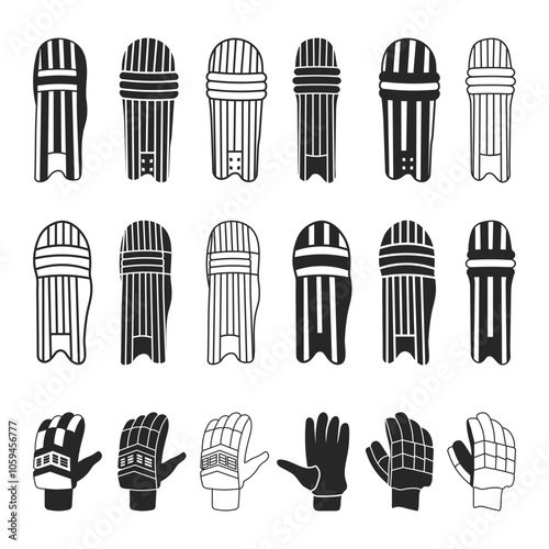 Cricket Legpad and Gloves SVG Printable Vector Illustration Silhouette, Cricket Gloves
