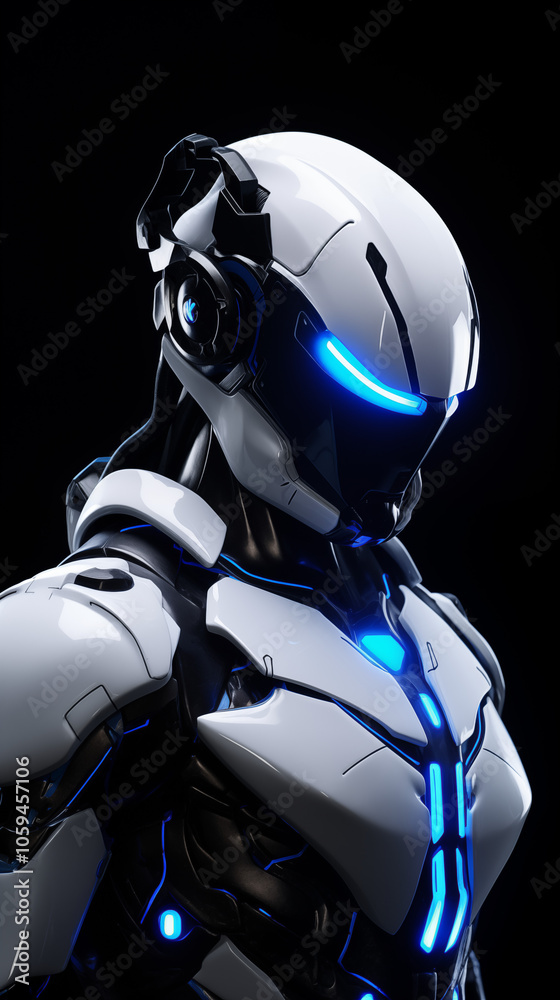 Advanced White Cyber Warrior with Futuristic Armor and Blue LED Highlights Advanced White Cyber Warrior with Futuristic Armor and Blue LED Highlights