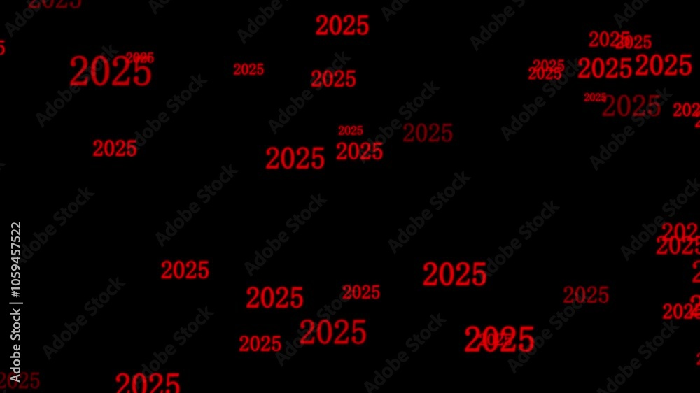 2025 year symbols float horizontally from left to right. Parallax fly effect. Floating symbols are located randomly. 2025 year symbols float horizontally from left to right. Parallax fly effect. Floating symbols are located randomly.