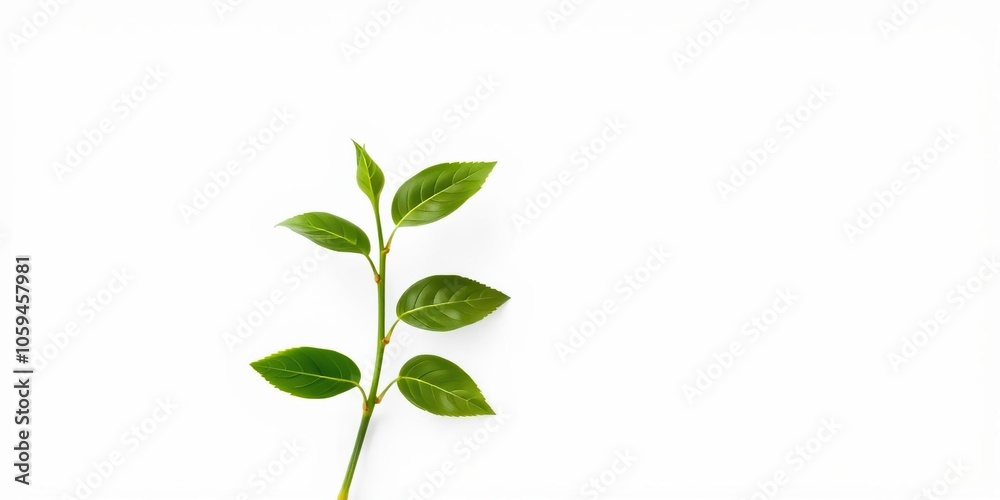 Fresh green tea leaf on clean white surface, symbolizing purity and natural freshness, isolated, plant, purity Fresh green tea leaf on clean white surface, symbolizing purity and natural freshness, isolated, plant, purity