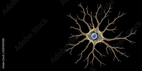 Illustration of a nerve cell with multiple dendrites and axon terminals, neuron, neuron anatomy, scientific photo