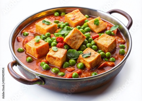 Vibrant Indian Mattar Paneer Dish on Transparent Background, Perfect for Culinary and Food Photography, Showcasing Rich Colors and Textures of Authentic Indian Cuisine