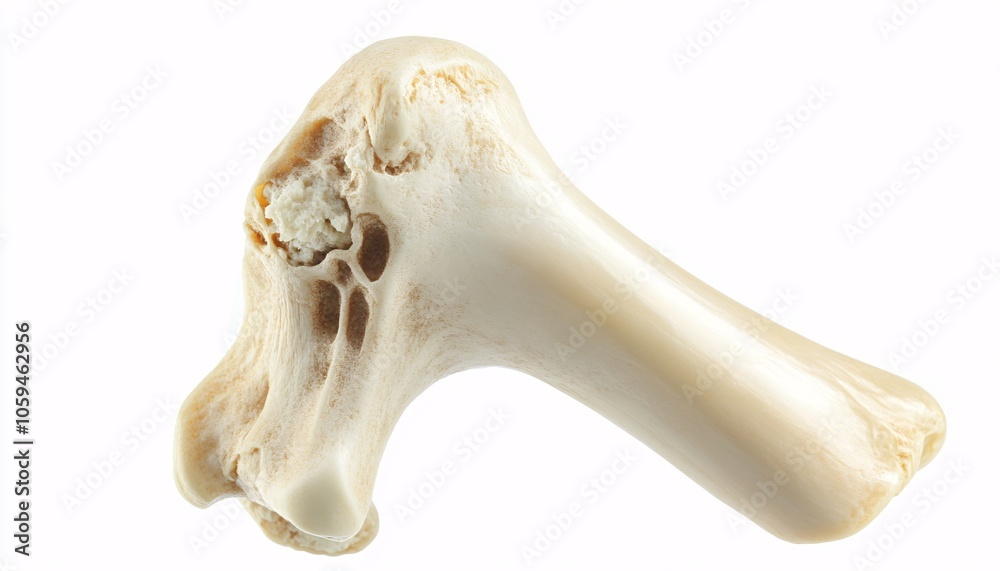 Fototapeta premium Isolated fibula bone displayed against a solid white background showcasing the intricate structure of human bone.