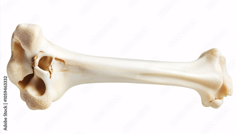 Fototapeta premium Isolated human radius bone on a solid white background showcasing the intricate structure and significance of human bone anatomy.