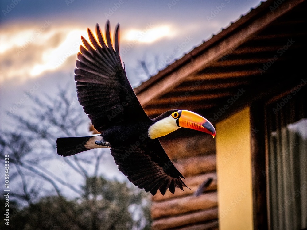 Obraz premium Vibrant Toucan in Flight - Tropical Bird Photography for Nature Lovers