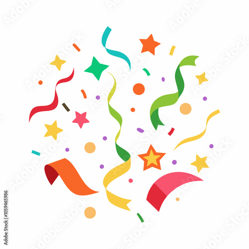 Colorful confetti and streamer on white background Vector
