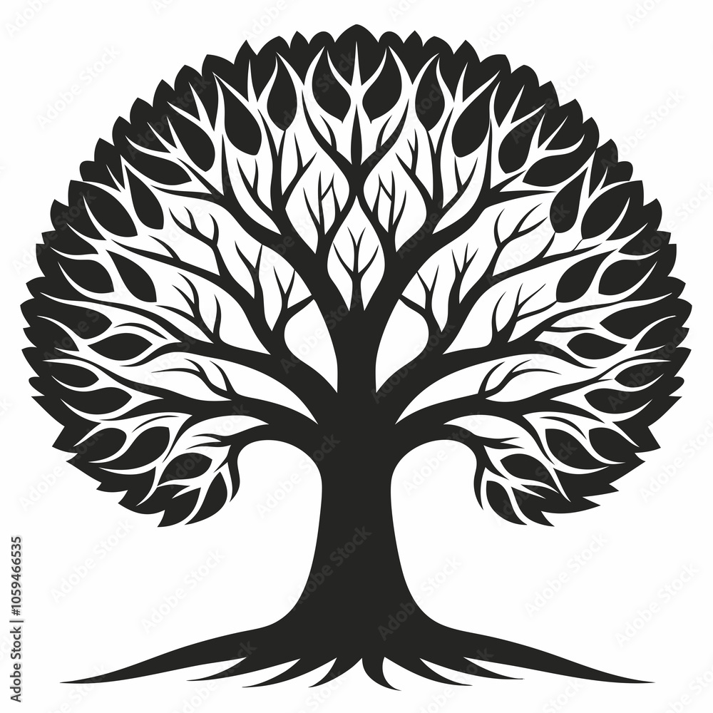 Obraz premium Black silhouette tree with roots Vector illustration 
