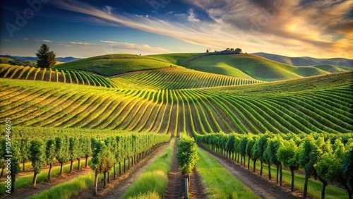 Wallpaper Mural Rolling hills with rows of grapevines stretching towards the sky, farmland, scenic view, hills, rural landscape, agricultural land Torontodigital.ca