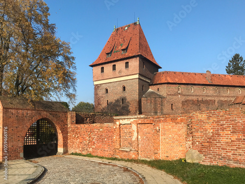 The castel in Malbork, Marienburg as seen from the river Nogat. Teutonic knights architecture in Poland. 