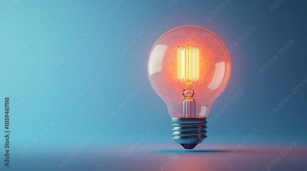 Single Light Bulb on Blue Background for Creative Design and Advertising Needs with Ample Copy Space Single Light Bulb on Blue Background for Creative Design and Advertising Needs with Ample Copy Space