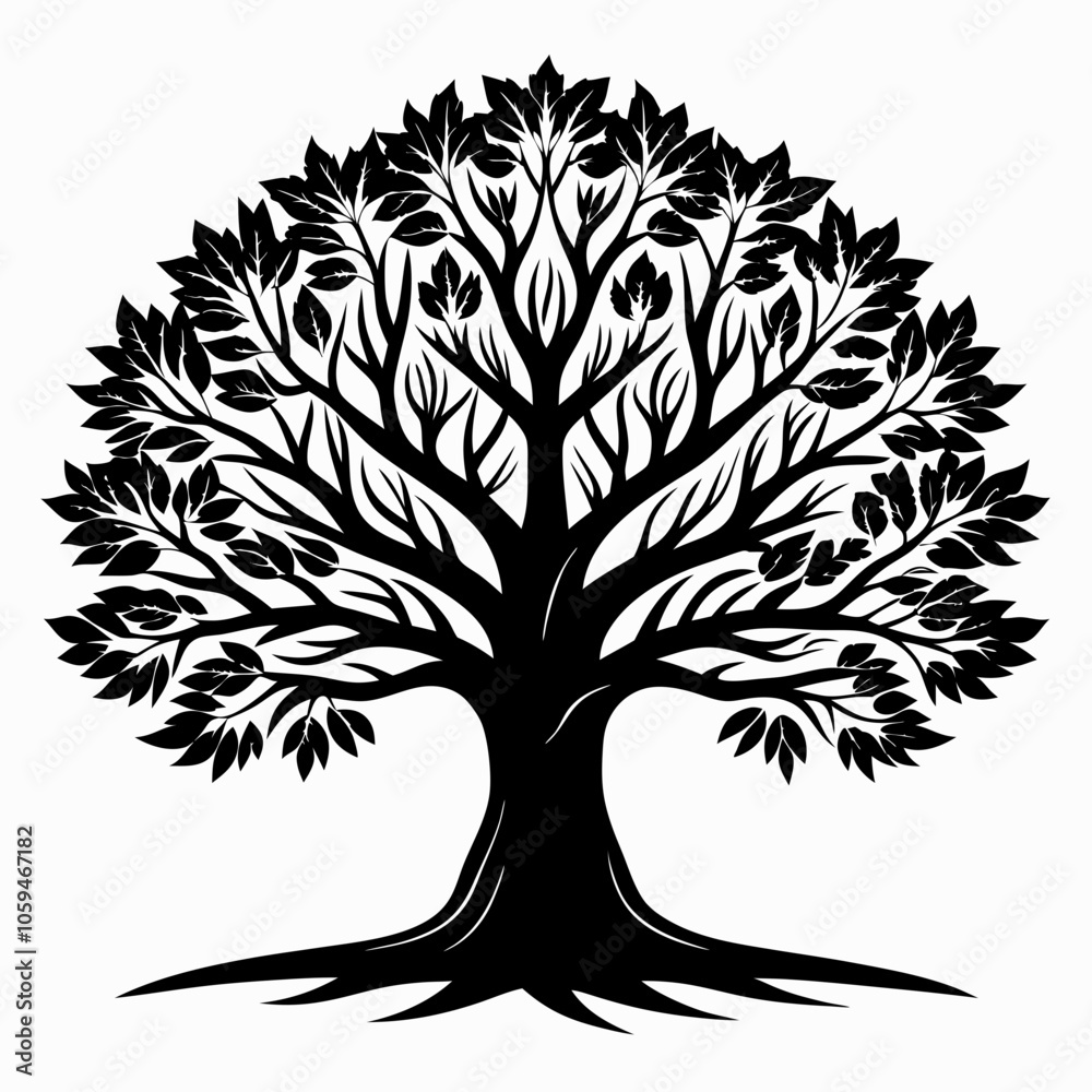 Fototapeta premium Black silhouette tree with roots