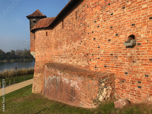 The castel in Malbork, Marienburg as seen from the river Nogat. Teutonic knights architecture in Poland. 