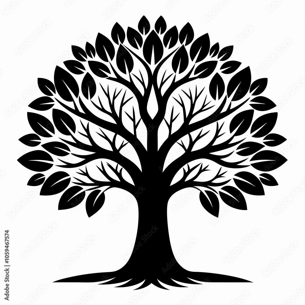 Obraz premium Black silhouette tree with roots Vector illustration. design isolated on white background
