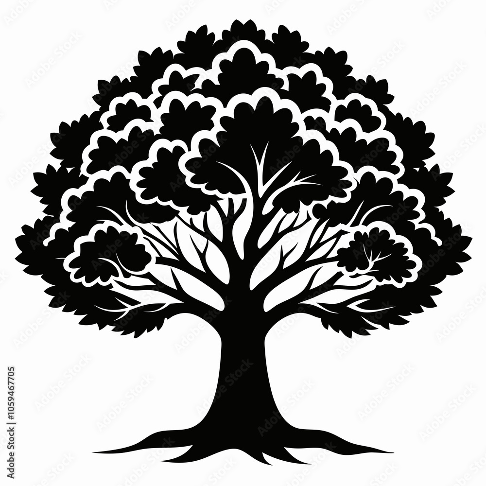 Obraz premium tree with roots Oak Tree vector silhouette black design