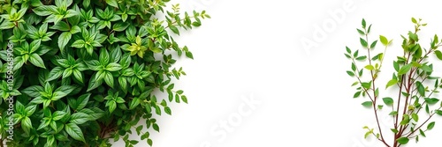 Lush green shrub with vibrant leaves isolated on a clean white background, flora, landscape