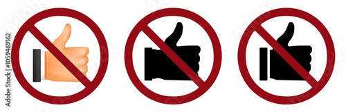 like thumb up ban prohibit icon. Not allowed thumb up crossed circle