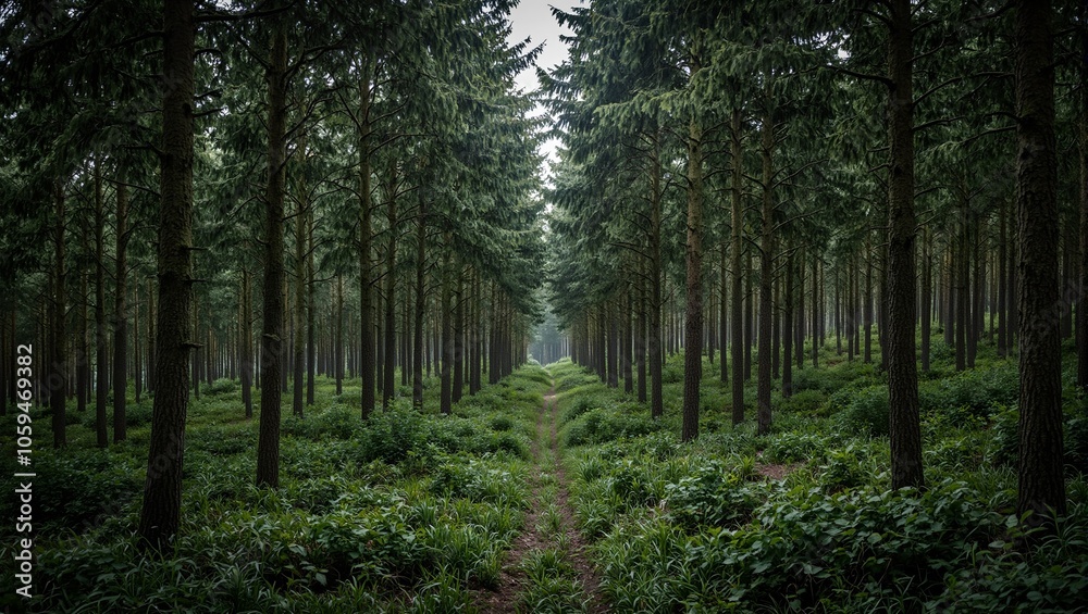 Obraz premium Serene Black Forest landscape with tall trees and winding trail