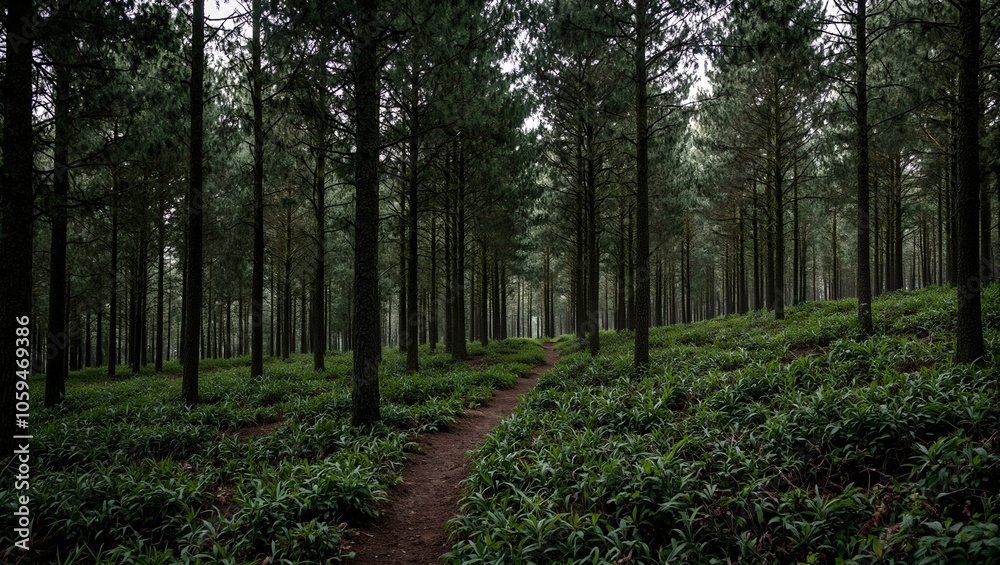 Obraz premium Serene Black Forest landscape with tall trees and winding trail