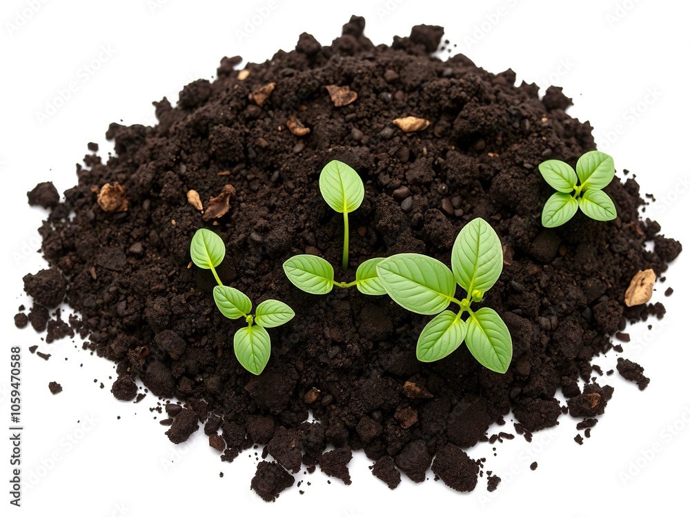 Naklejka premium Rich, dark fertile soil isolated on white background, nutrient, fertile ground, agriculture