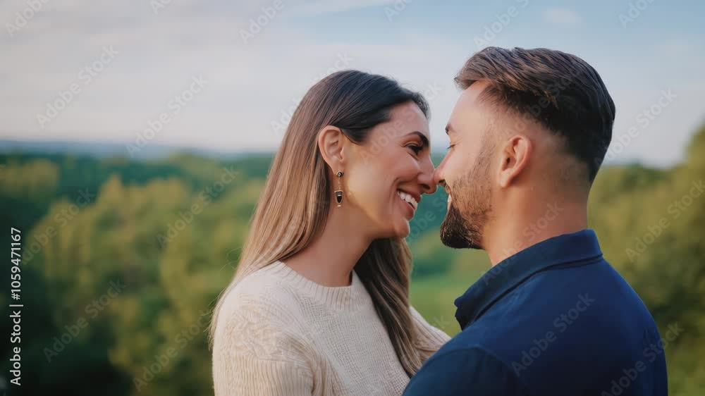 Straight Couple Kissing Outdoors in Nature, Love Moment, Romantic Embrace Straight Couple Kissing Outdoors in Nature, Love Moment, Romantic Embrace