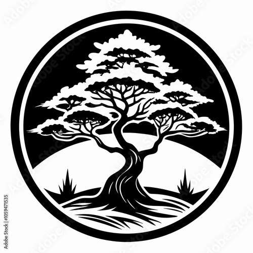 tree silhouette juniper tree black and white vector