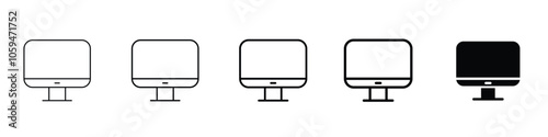 Set of 5 Monitor icon - 1 Silhouette - 1 unexpanded vector - Flat icon of a computer monitor screen for app and website use