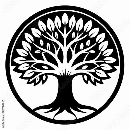 silhouette tree with roots linden tree black and white vector