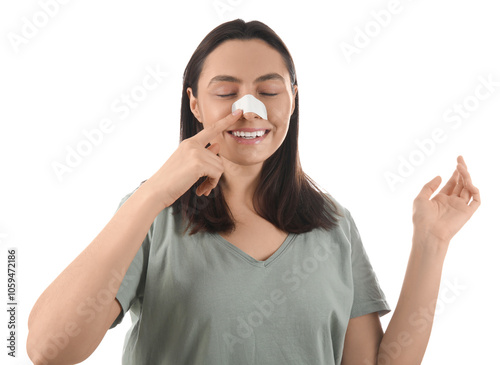 Young woman pointing at ban...