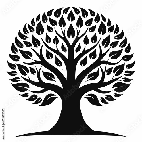 silhouette isolated tree with roots linden tree black and white vector