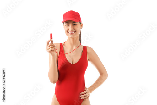 Female lifeguard with whist...