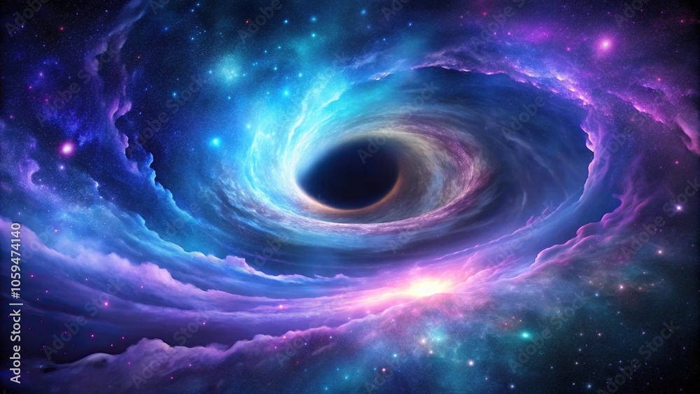 Swirling clouds of purple and blue gas in a galaxy background with stars and a central black hole, galaxy wallpaper, stardust, starry night sky