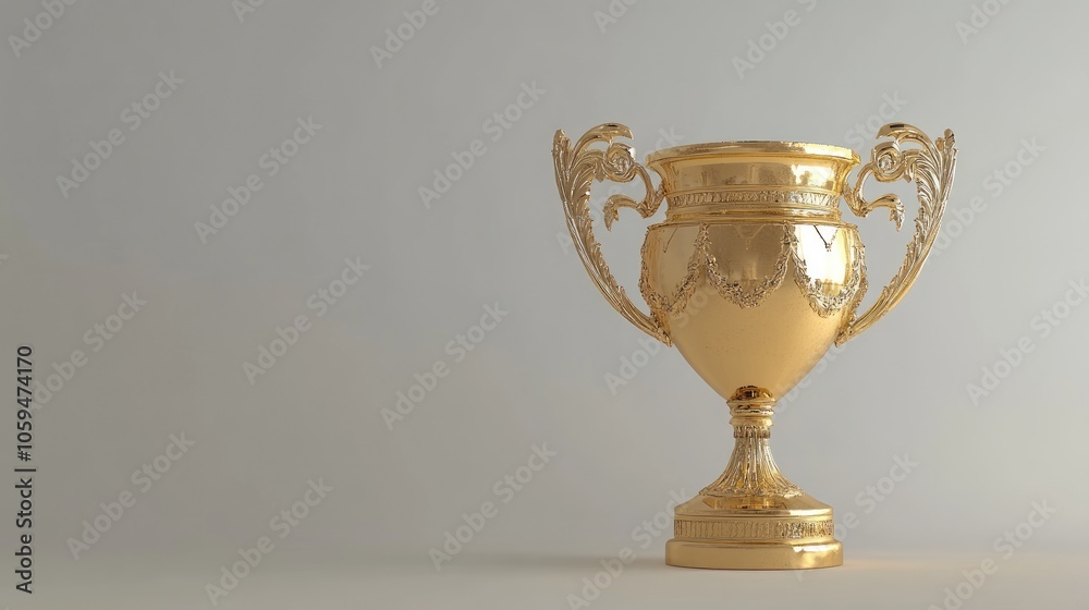 Classic golden trophy on a plain white background, ideal for themes of success, victory, and recognition. Classic golden trophy on a plain white background, ideal for themes of success, victory, and recognition.
